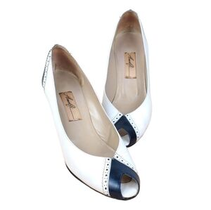 Amalfi White and Navy Peep-Toe Heels